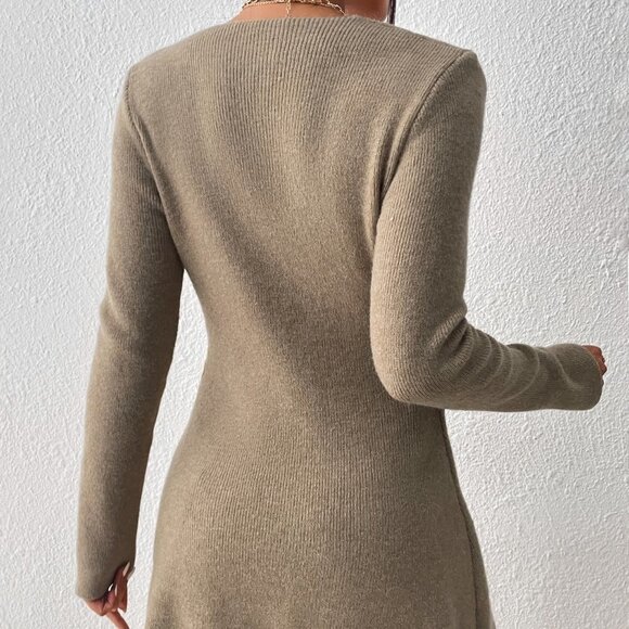 Khaki Casual Preppy Womens Wrap Knot Side Sweater - Picture 2 of 5